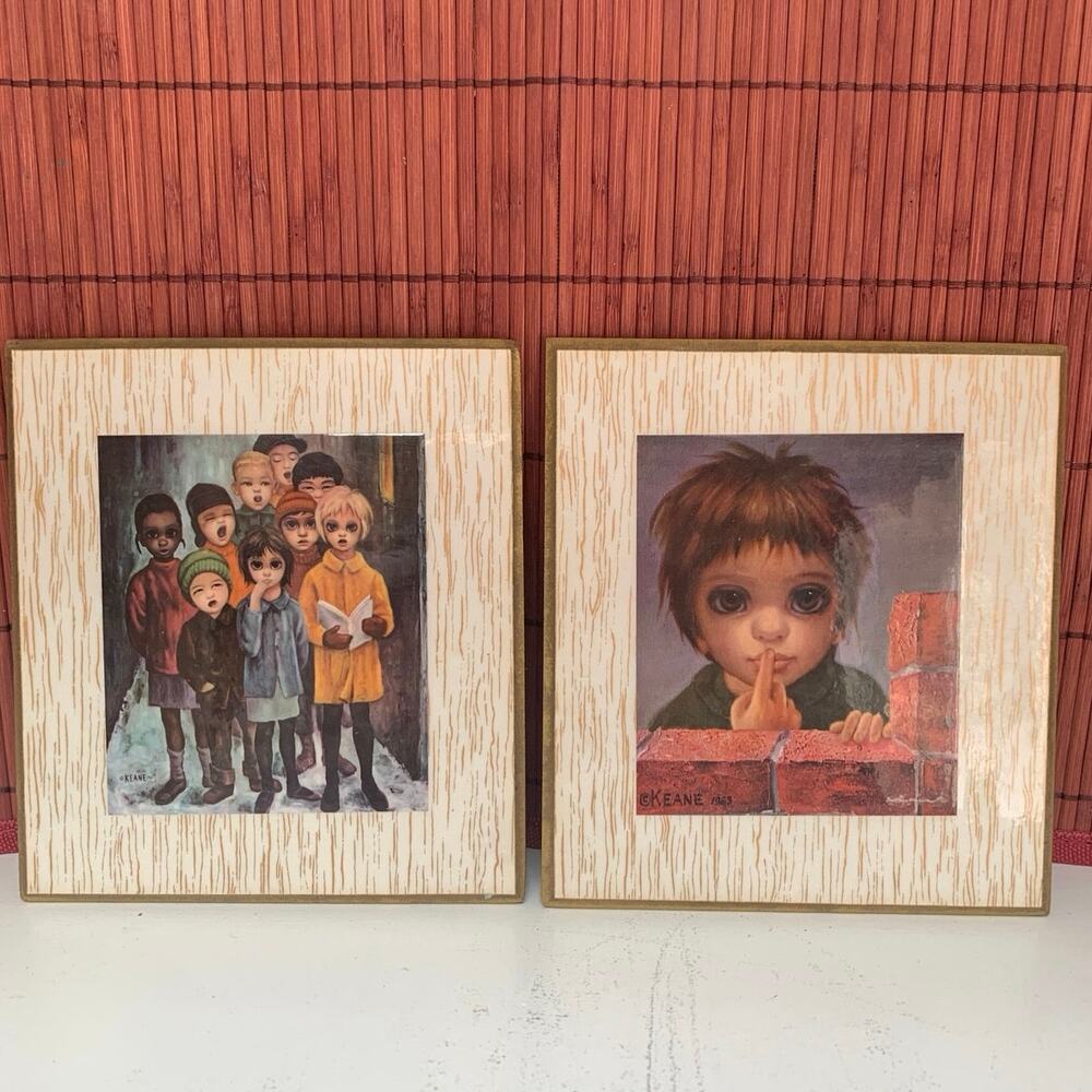 2 Margaret Keane 1960’s Art The Whisper and Peace on Earth 5 1/2x6 Each Big Eyes